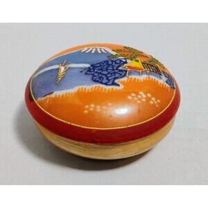 VINTAGE JAPANESE HANDPAINTED CERAMIC TRINKET VANITY POWDER DISH W MT FUJI SCENE